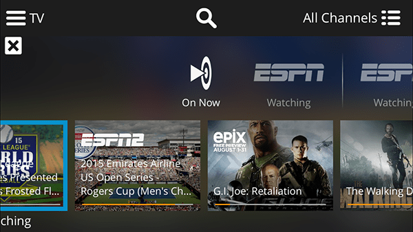 In the mobile app (iOS version shown running on iPhone 6), you'll have to obscure your program to channel surf