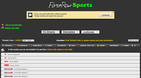 First row sports 2025 tv online free