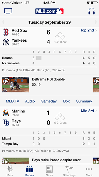 O MLB no BAT App for iOS