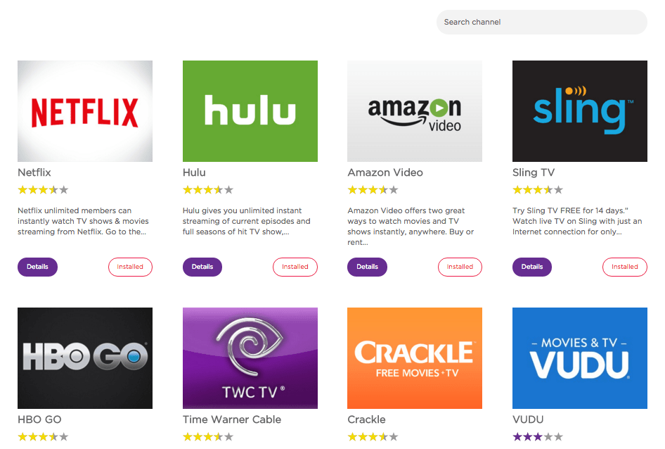Just a few of Roku's over 3,000 channels