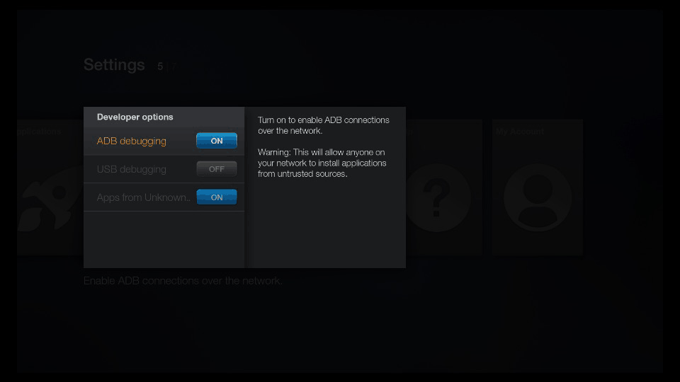 Enabling ADB debugging and Apps from Unkown Sources on the Fire TV