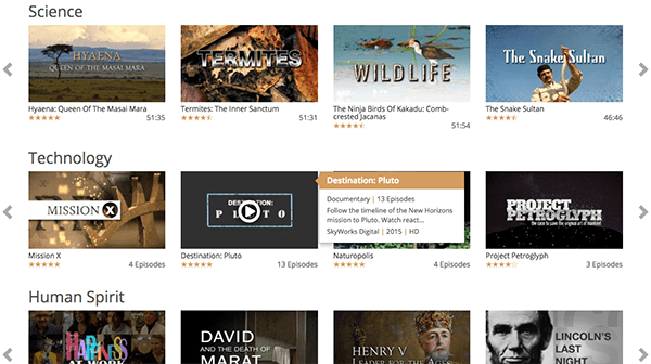 A sampling of CuriosityStream's catalog (screenshot is from the web app)