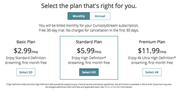 CuriosityStream pricing