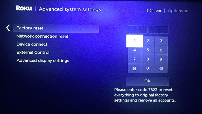 How to reset a Roku to factory settings - Step 3