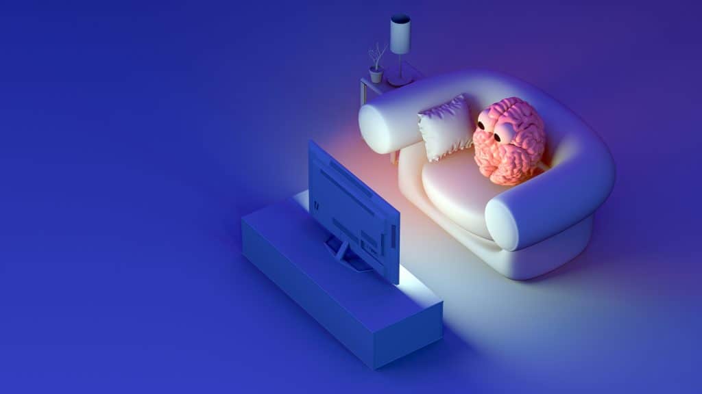 3D Rendered Illustration of Cartoon Brain Watching TV