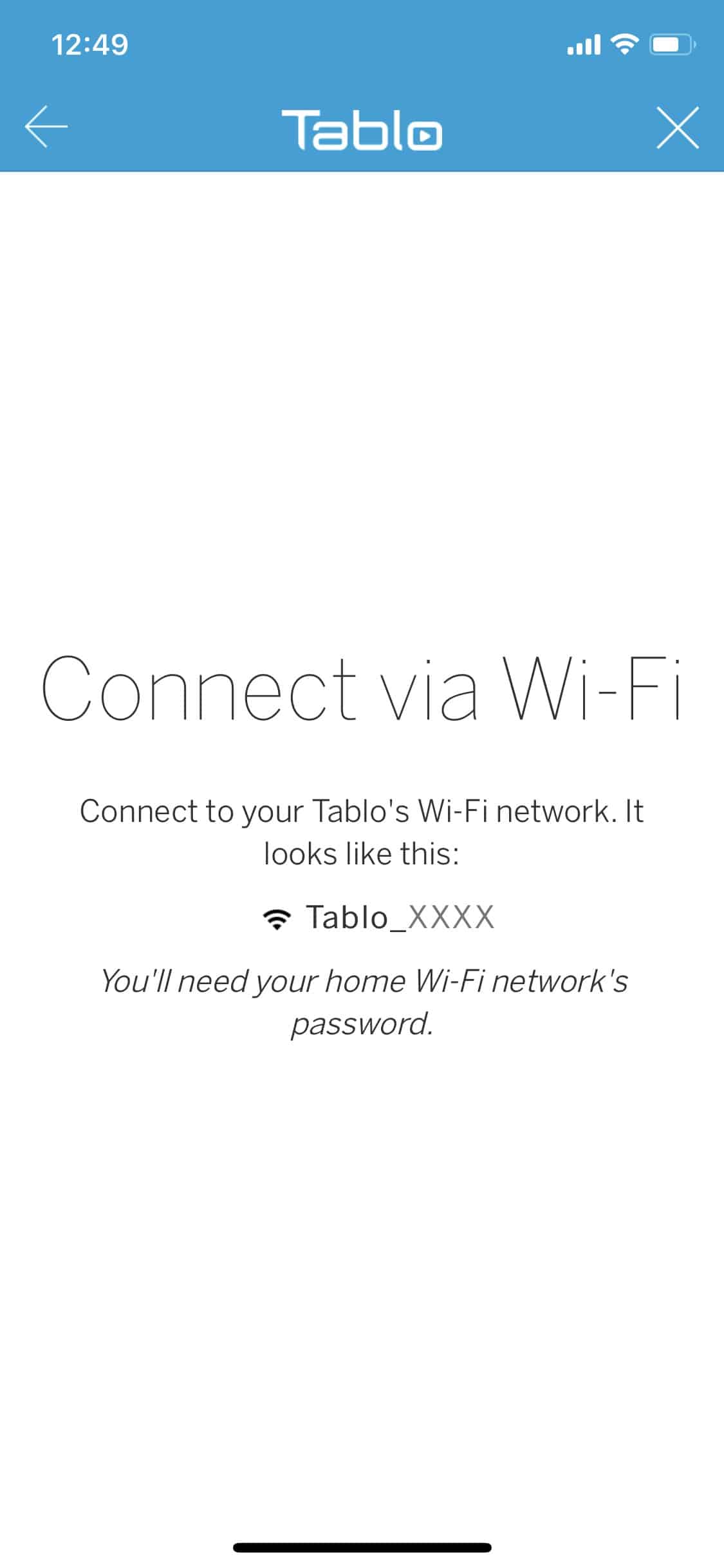 Tablo Quad review - Tablo Wi-Fi connection on iOS