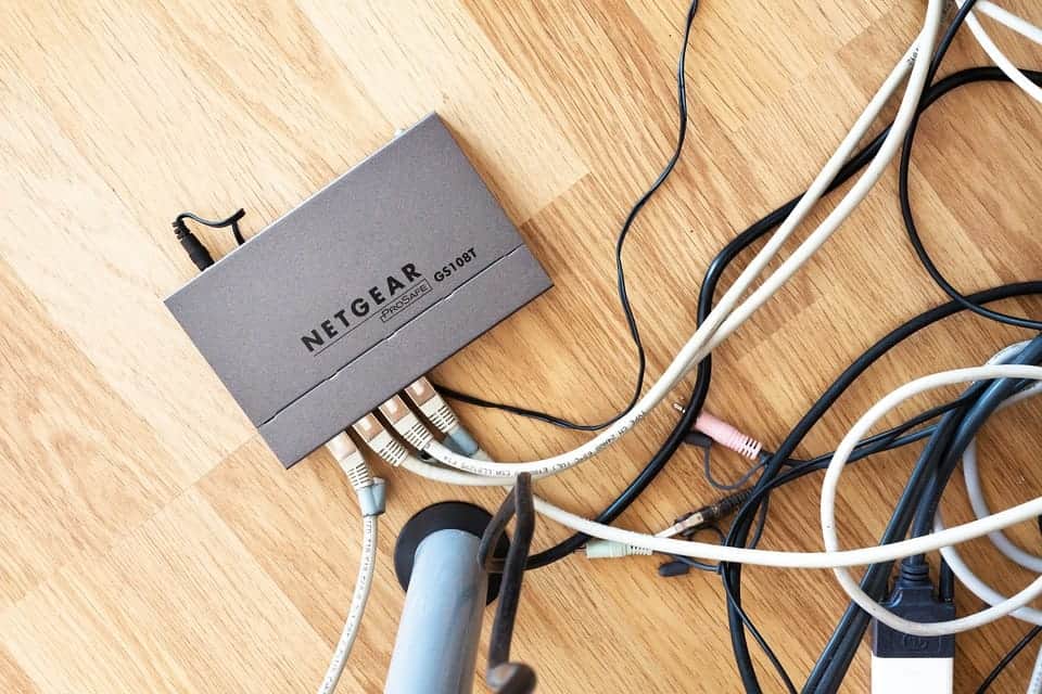 NETGEAR router with cable installed