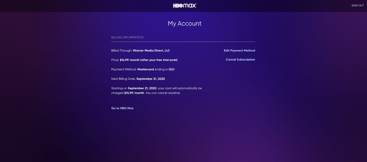 HBO Max Account Information