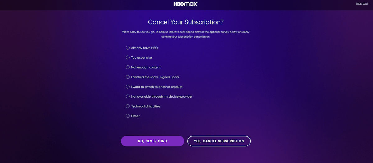 HBO Max - Cancel Subscription