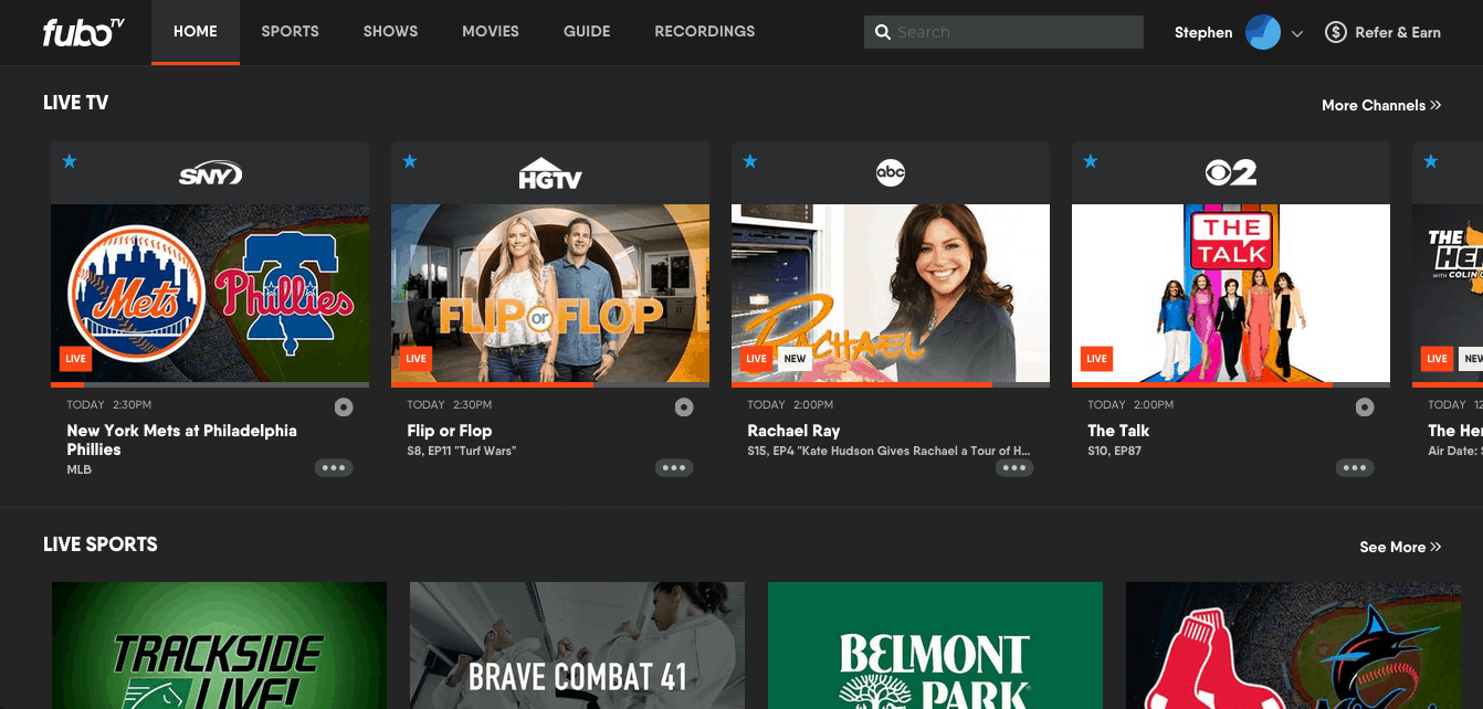 Image of fuboTV - Browser Homepage