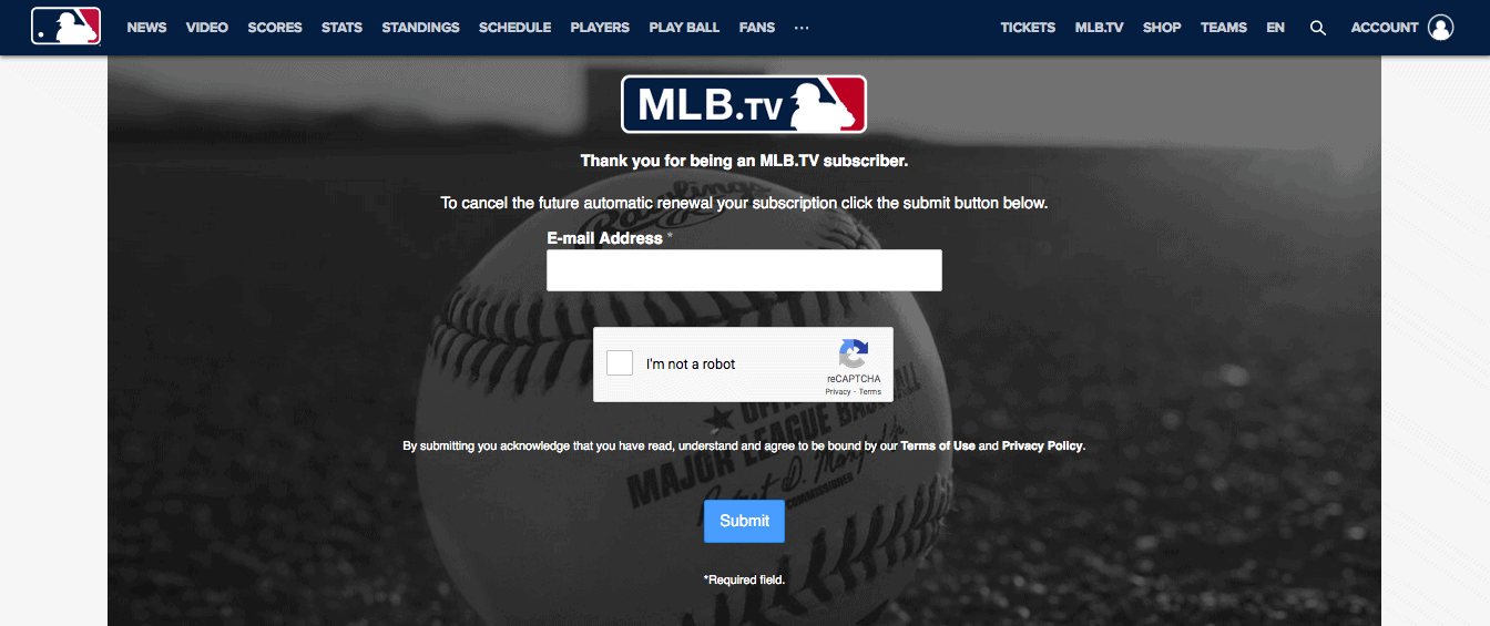 MLB TV - Confirm Cancellation