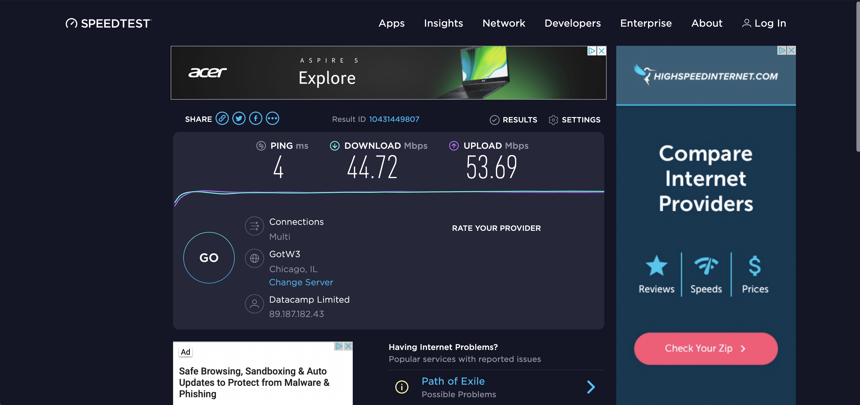 CyberGhost Speed Test - Not Connected