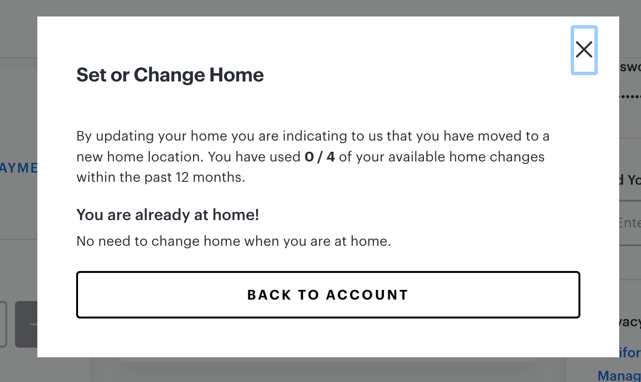 Trying to change Hulu + Live TV home location