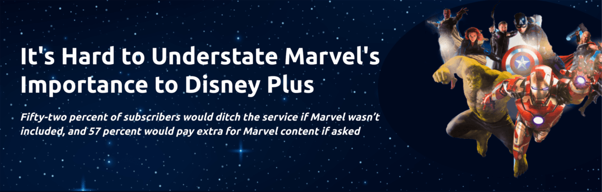 graphic of marvel superheroes and a text headline