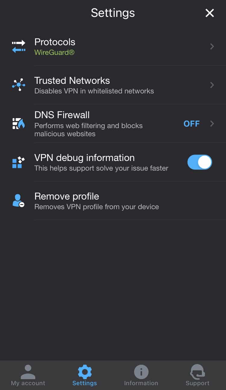 KeepSolid VPN Unlimited settings menu