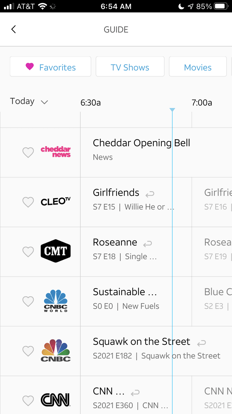 DIRECTV Stream's channel guide on iOS