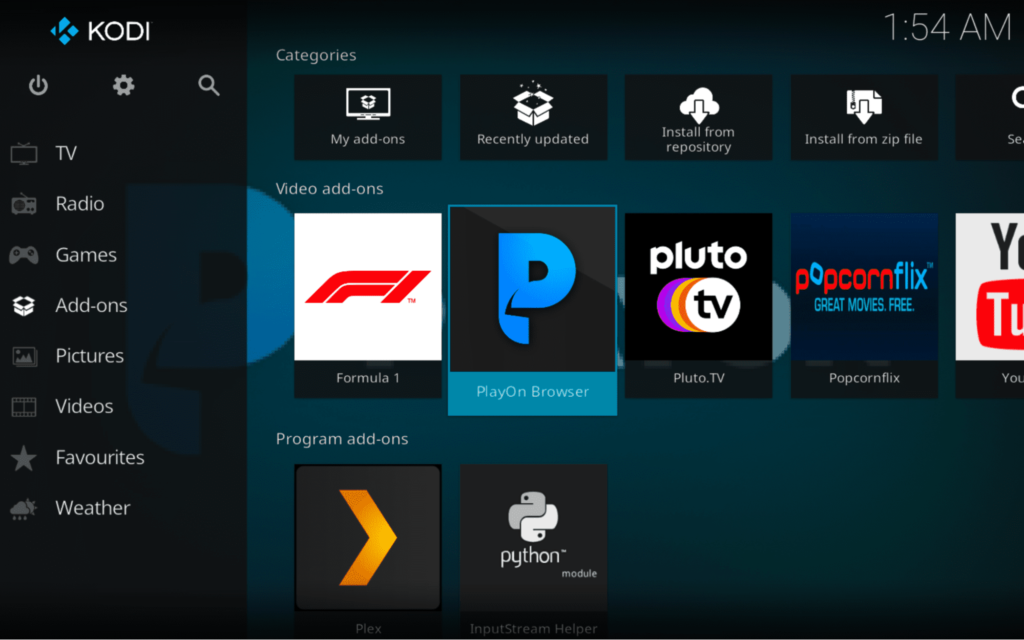 Menu Kodi Add-ons