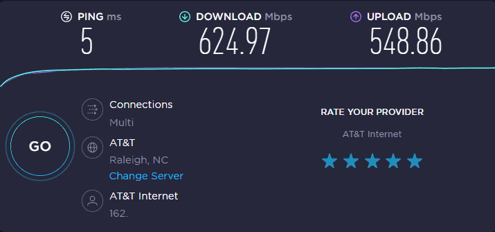 AT&T Internet Speedtest Results
