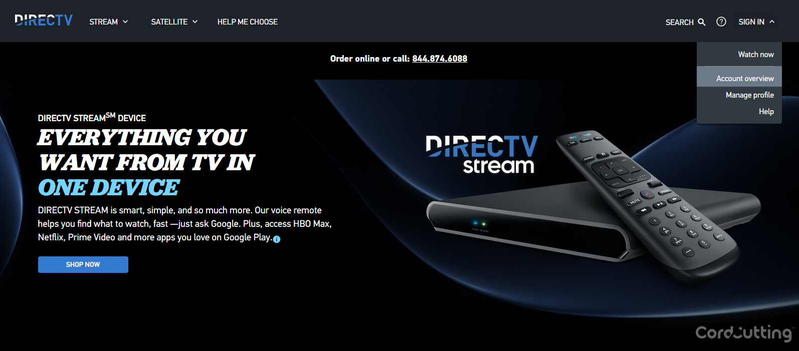 DIRECTV Stream Account Overview access screen