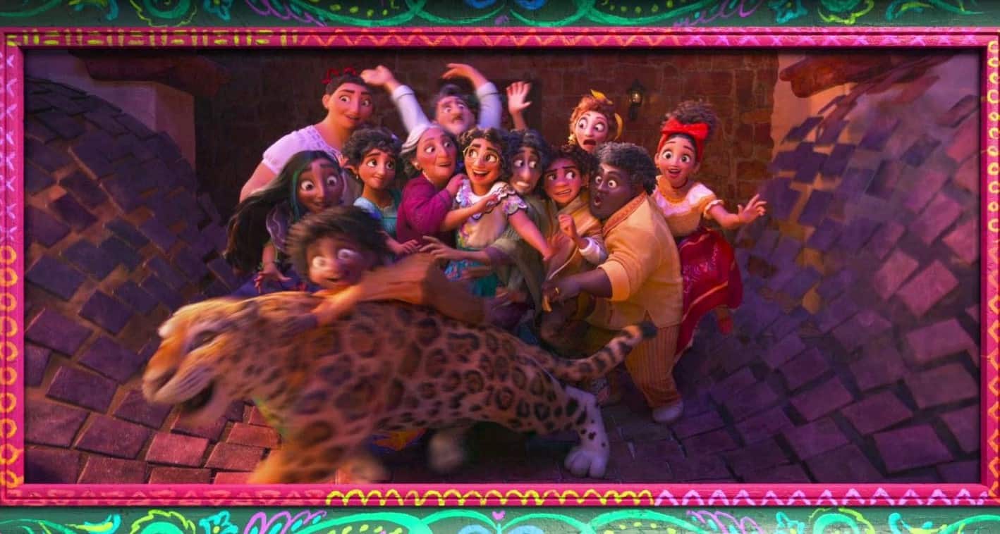 The Madrigal Family from the movie Encanto taking a blurry, funny photo