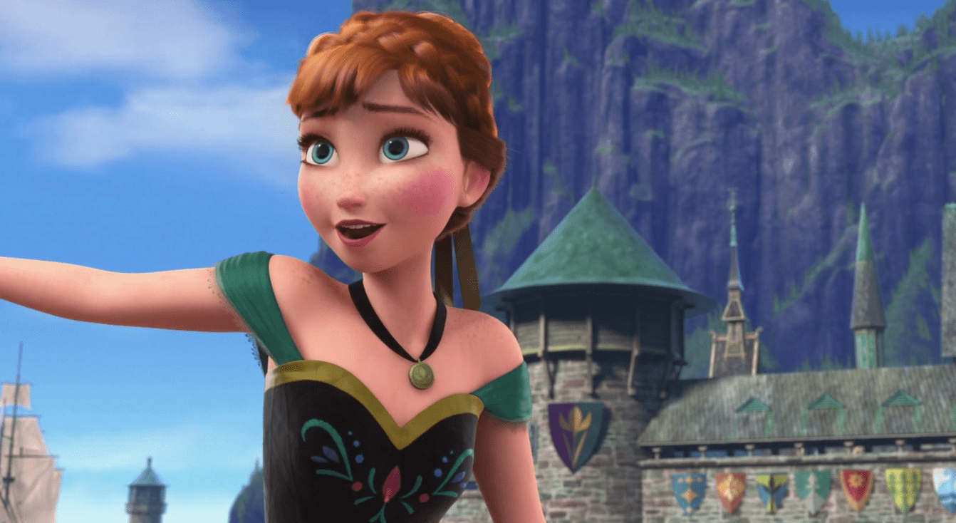 Anna in the movie Frozen dressed up for a festival