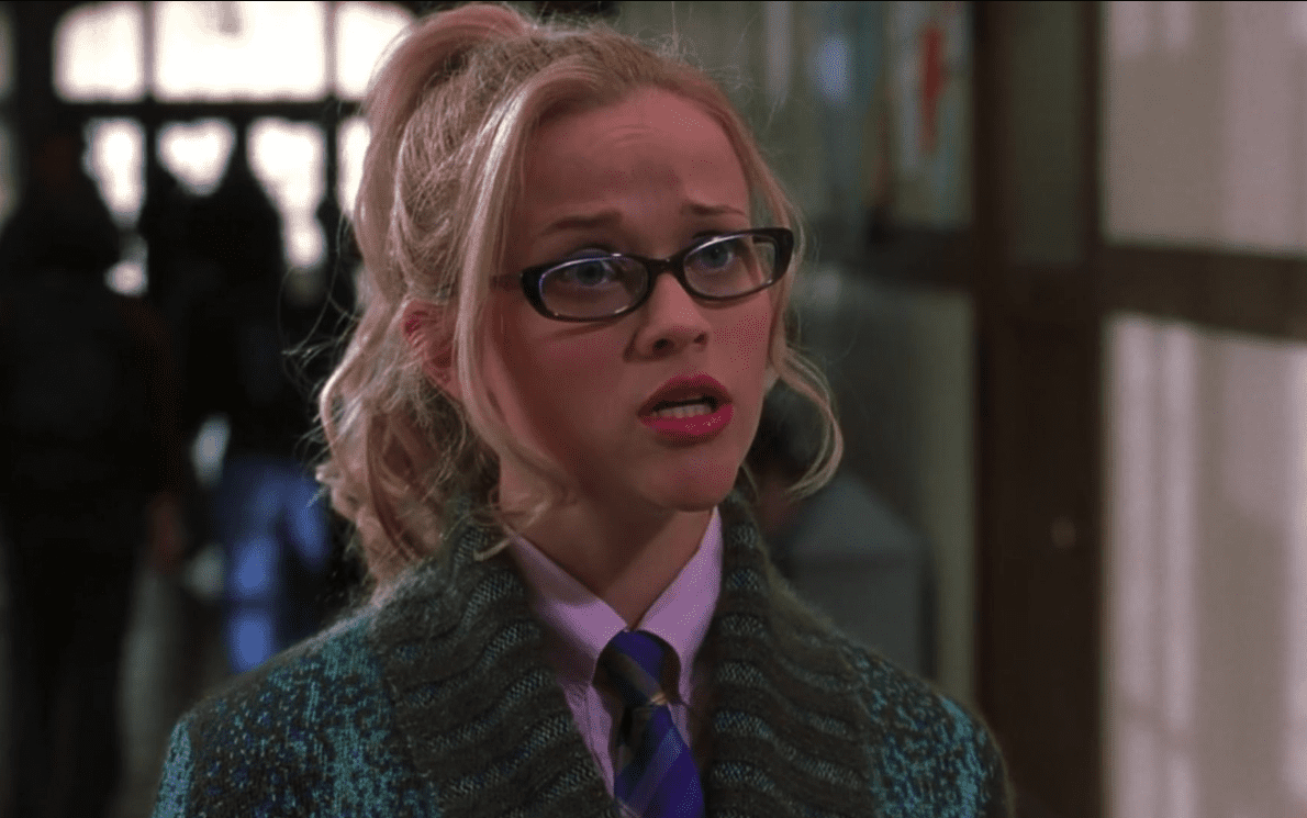 Elle Woods in her iconic glasses for a smarter look