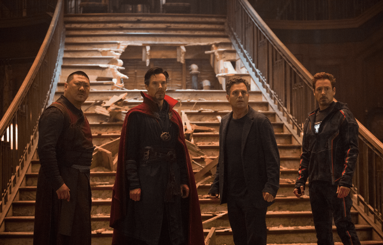Benedict Wong, Benedict Cumberbatch, Mark Ruffalo, and Robert Downey Jr. in “Avengers: Infinity War”