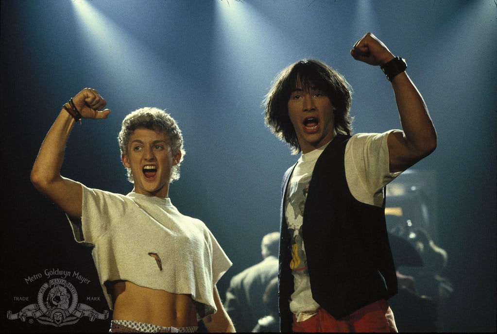 Bill and Ted pumping up their fists