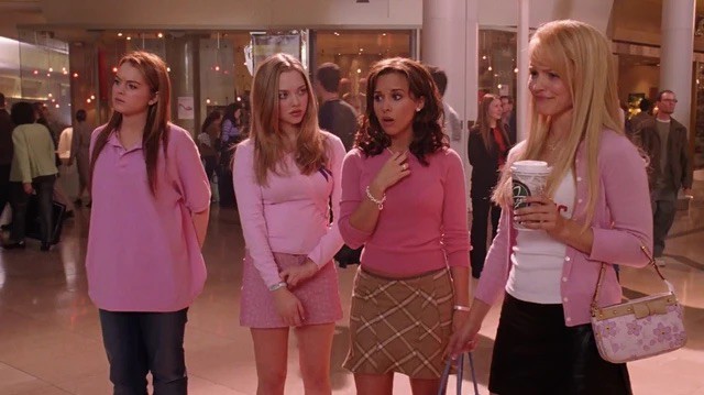 The mean girls in pink at the mall 