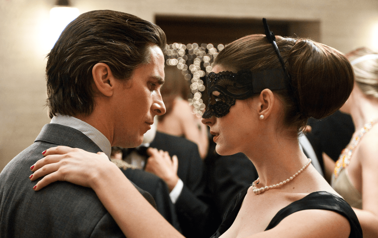 Christian Bale and Anne Hathaway in “The Dark Knight Rises”