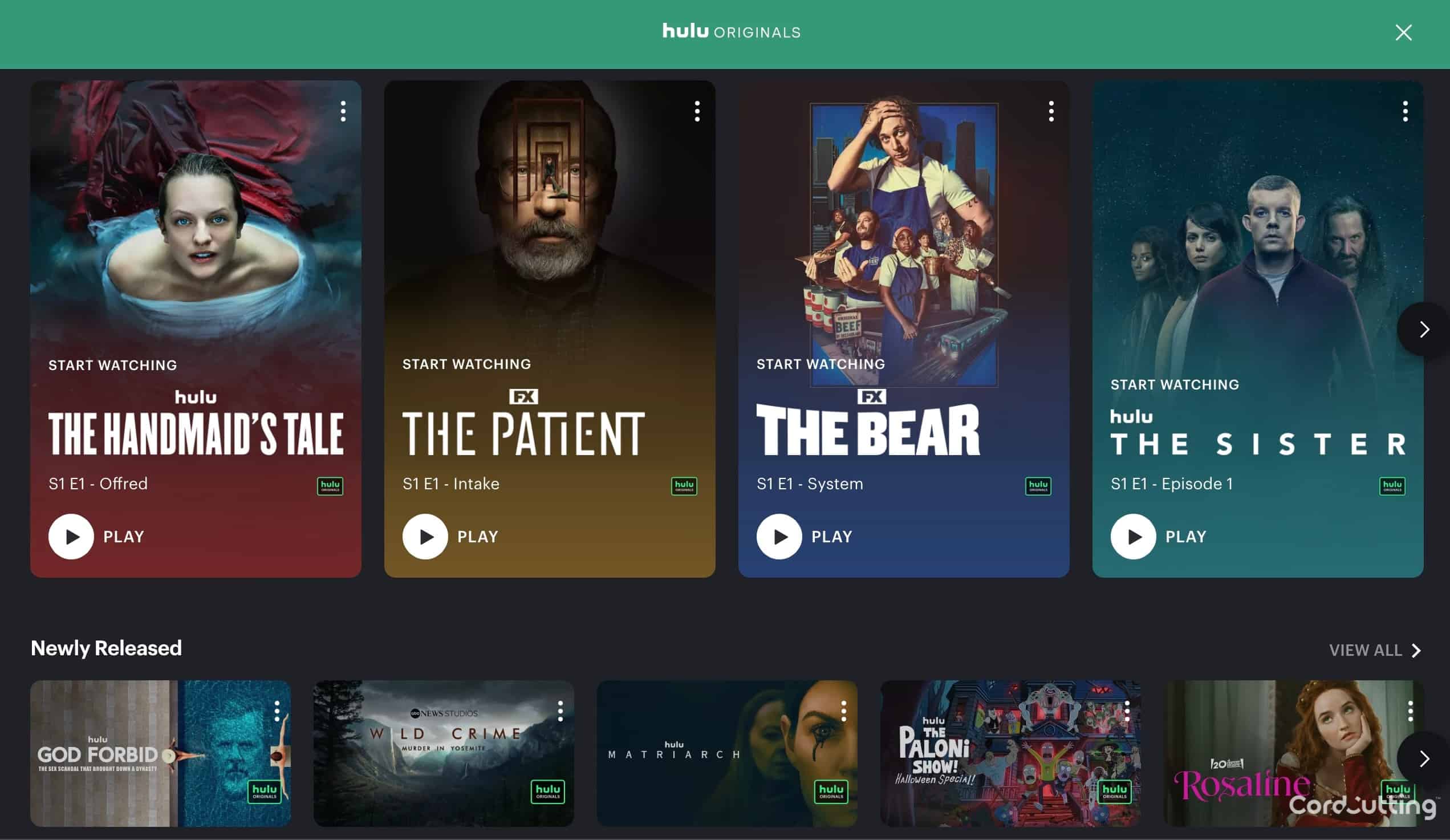 Hulu home screen page on Apple MacBook