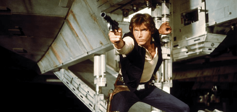 Han Solo defending himself while boarding the Millennium Falcon