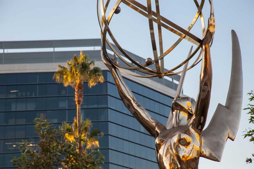Closeup of an Emmy statue in this image from Shutterstock.