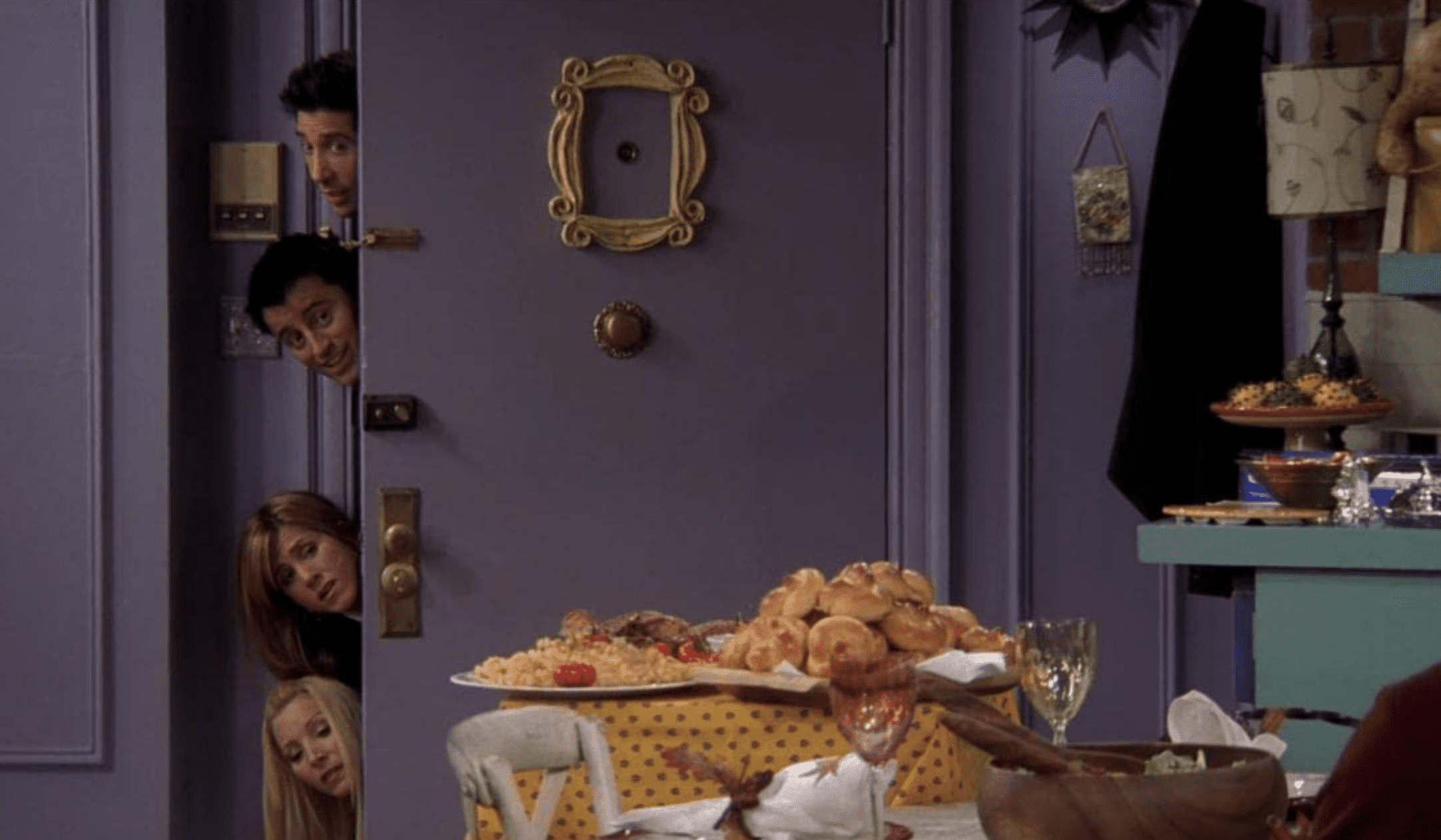 The four latecomers are locked out of Monica’s apartment.