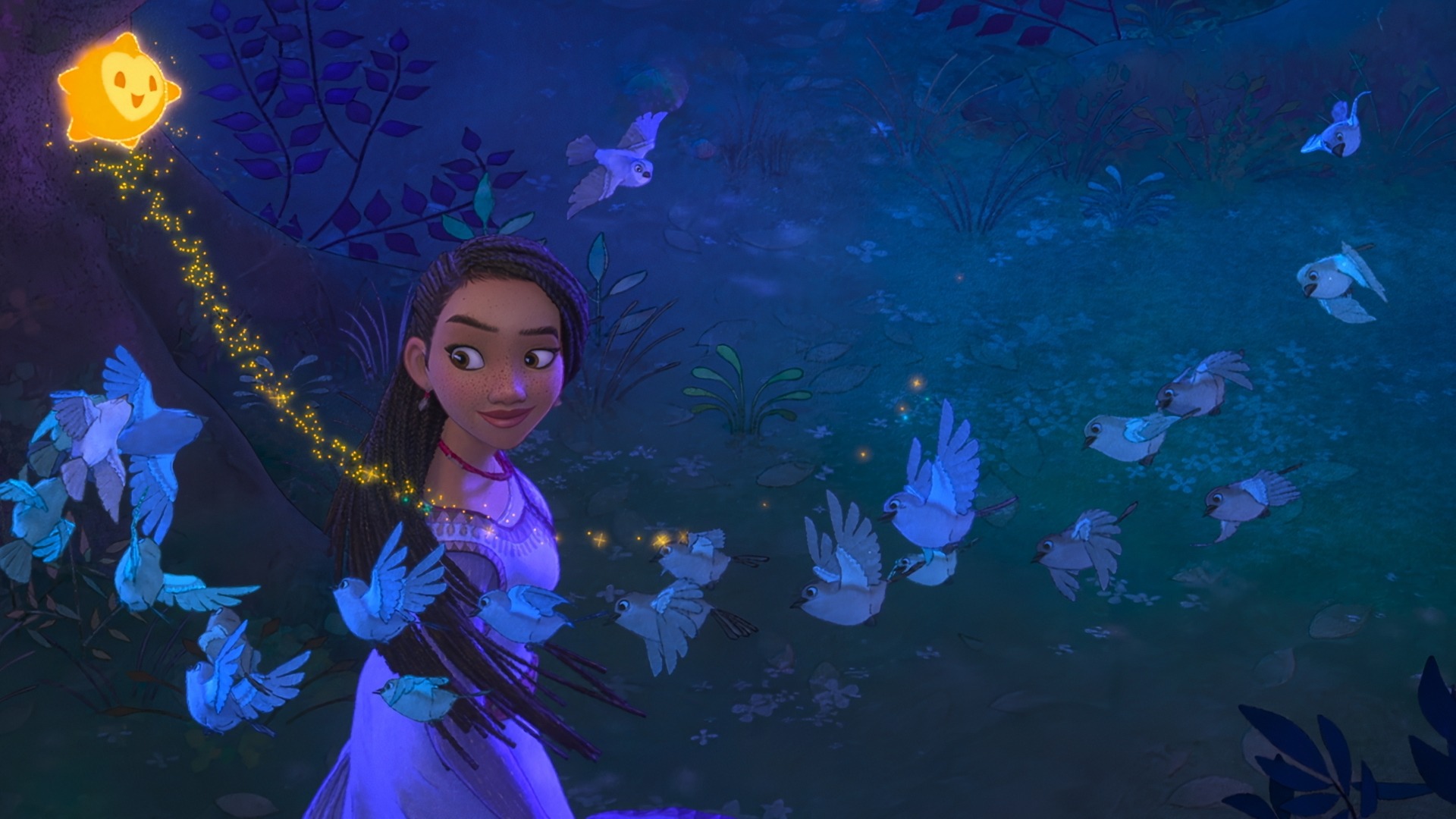 A girl surrounded by birds and magic in this image from Walt Disney Pictures.