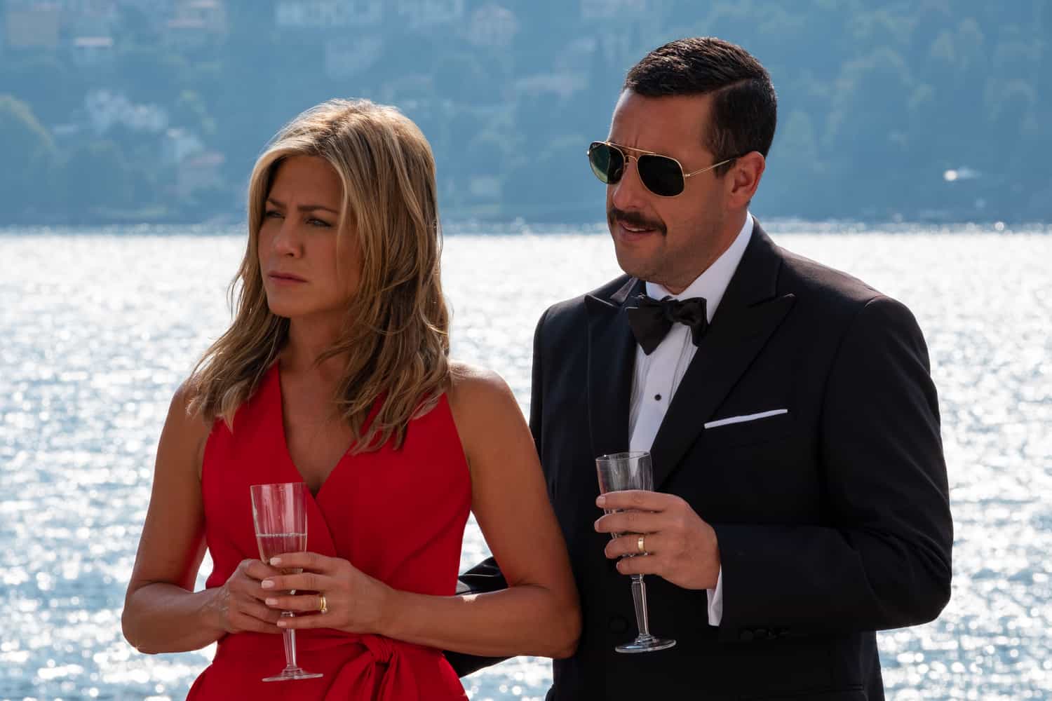 Jennifer Aniston and Adam Sandler in this image from Netflix