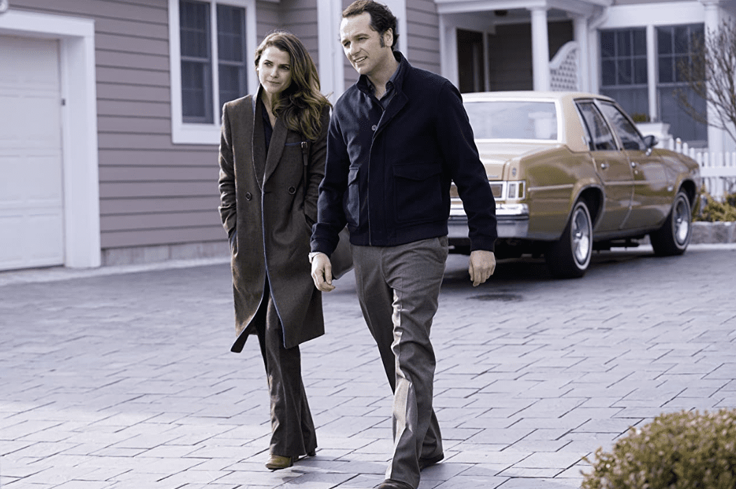 Keri Russell and Matthew Rhys walking together
