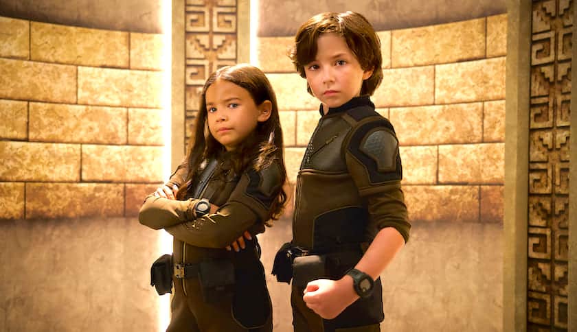 Two kids pose while suited up in this photo from Skydance