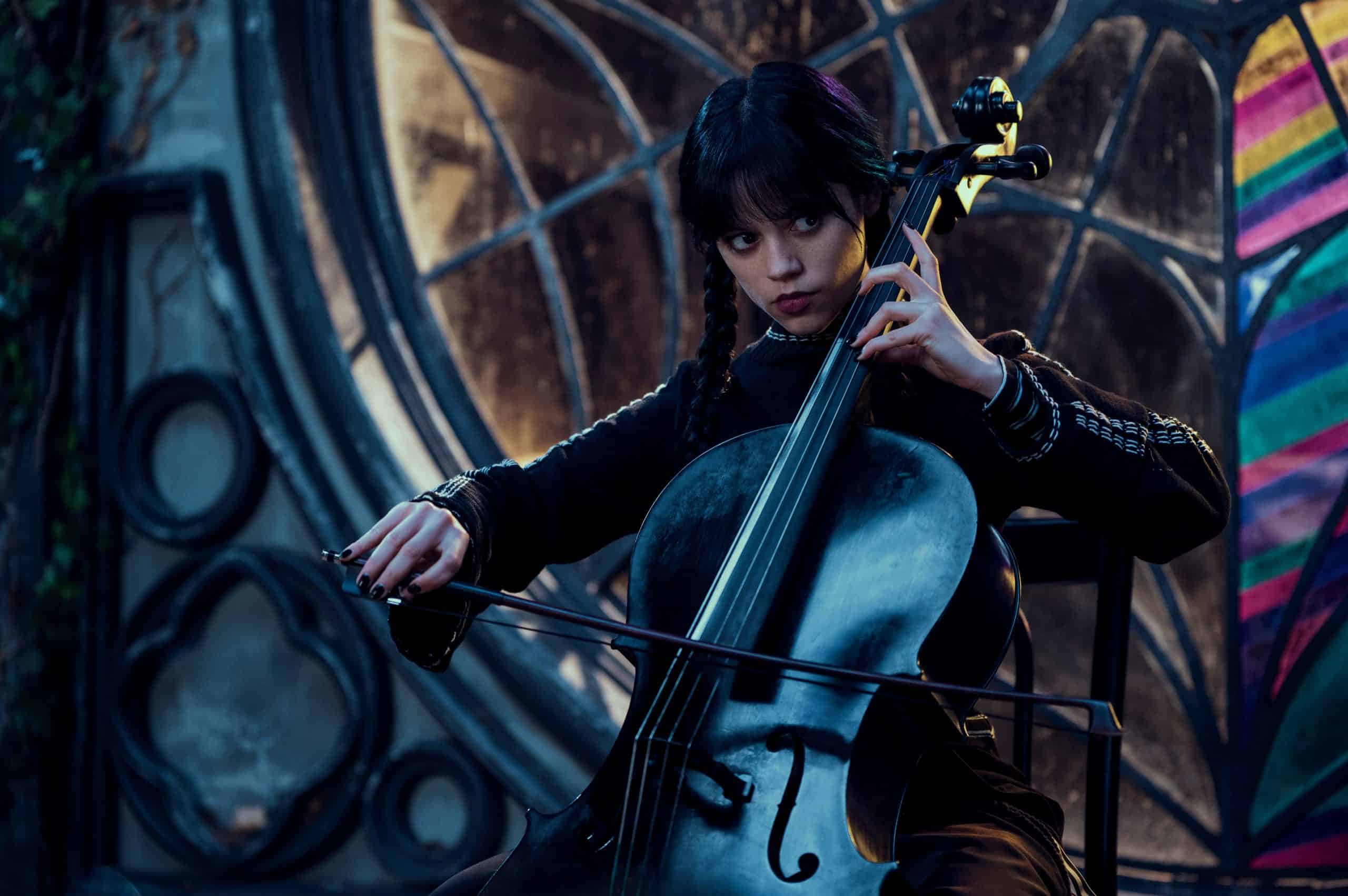 Wednesday playing the cello in "Wednesday"