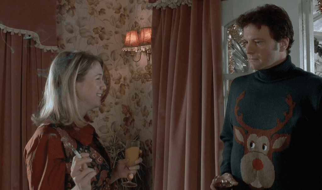 Bridget admires Mark’s ugly Christmas sweater