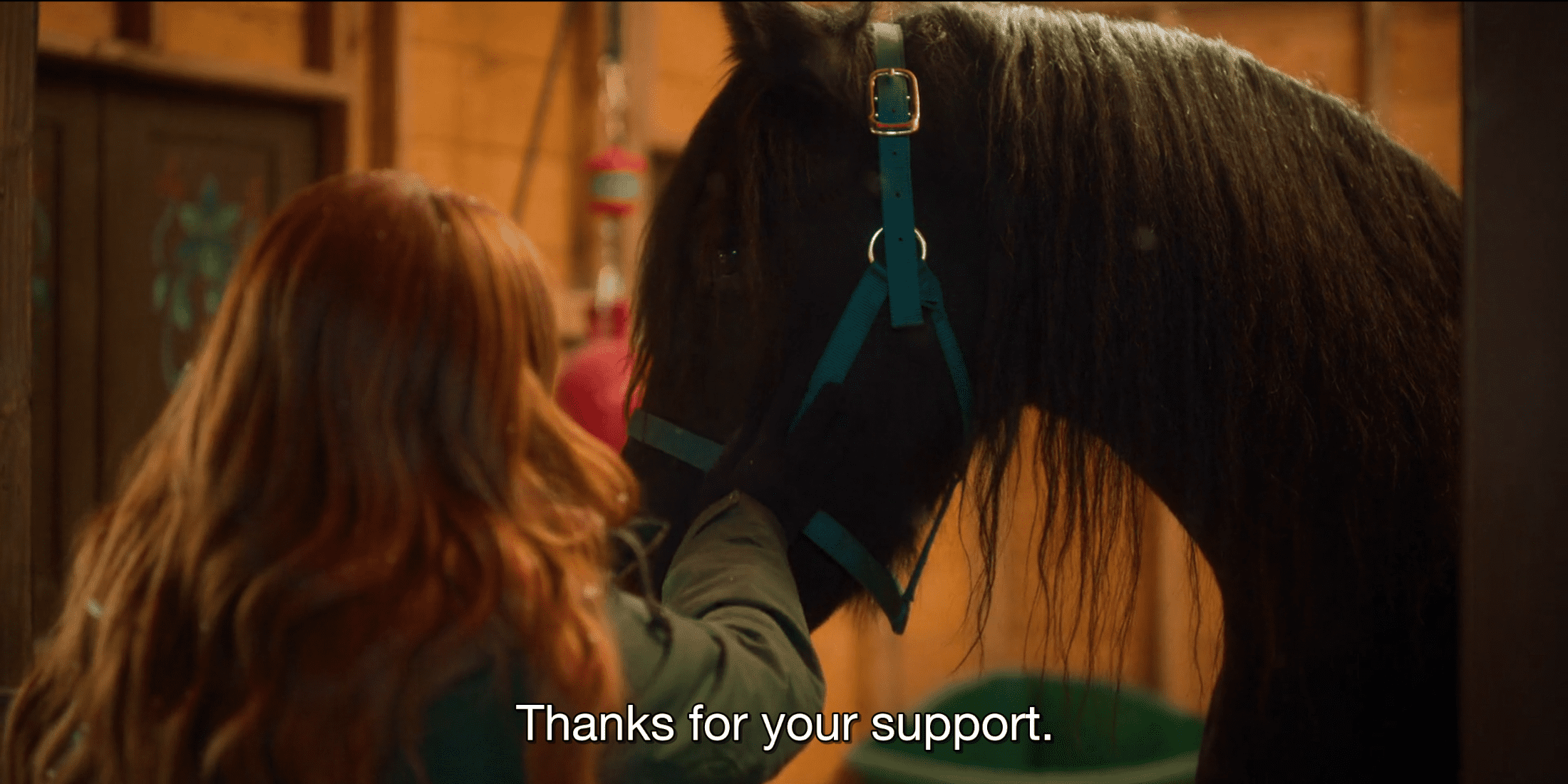 "Thanks for your support," Sierra says to a horse