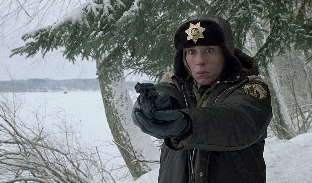 Marge is startled in the snow and takes aim