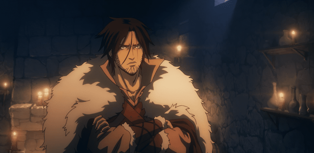 Trevor Belmont crossing his arms and frowning