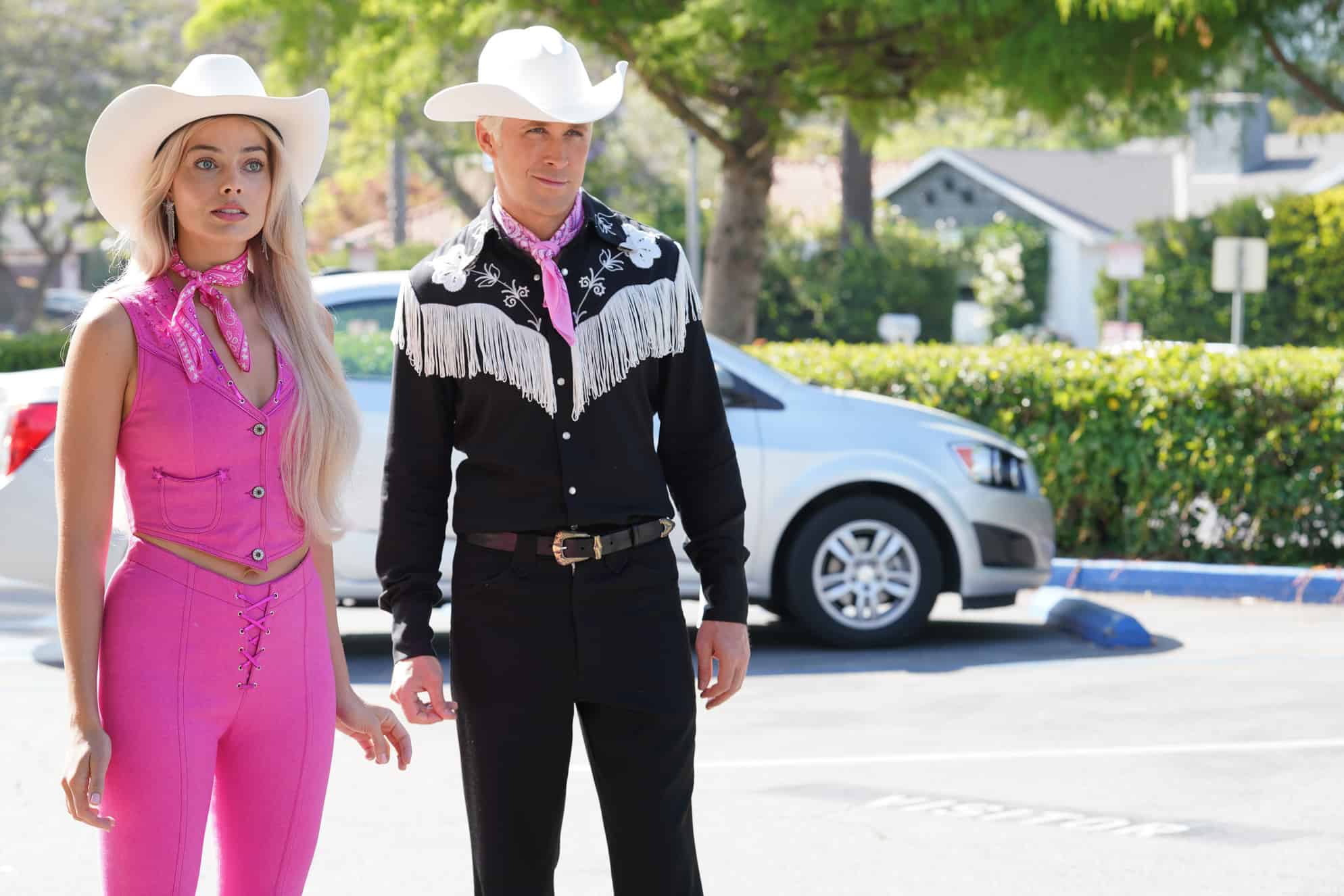 Barbie and Ken outside in cowboy outfits in this image from HeyDay Films.