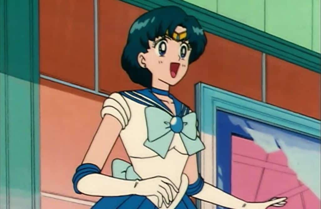 Sailor Mercury in uniform looking excited