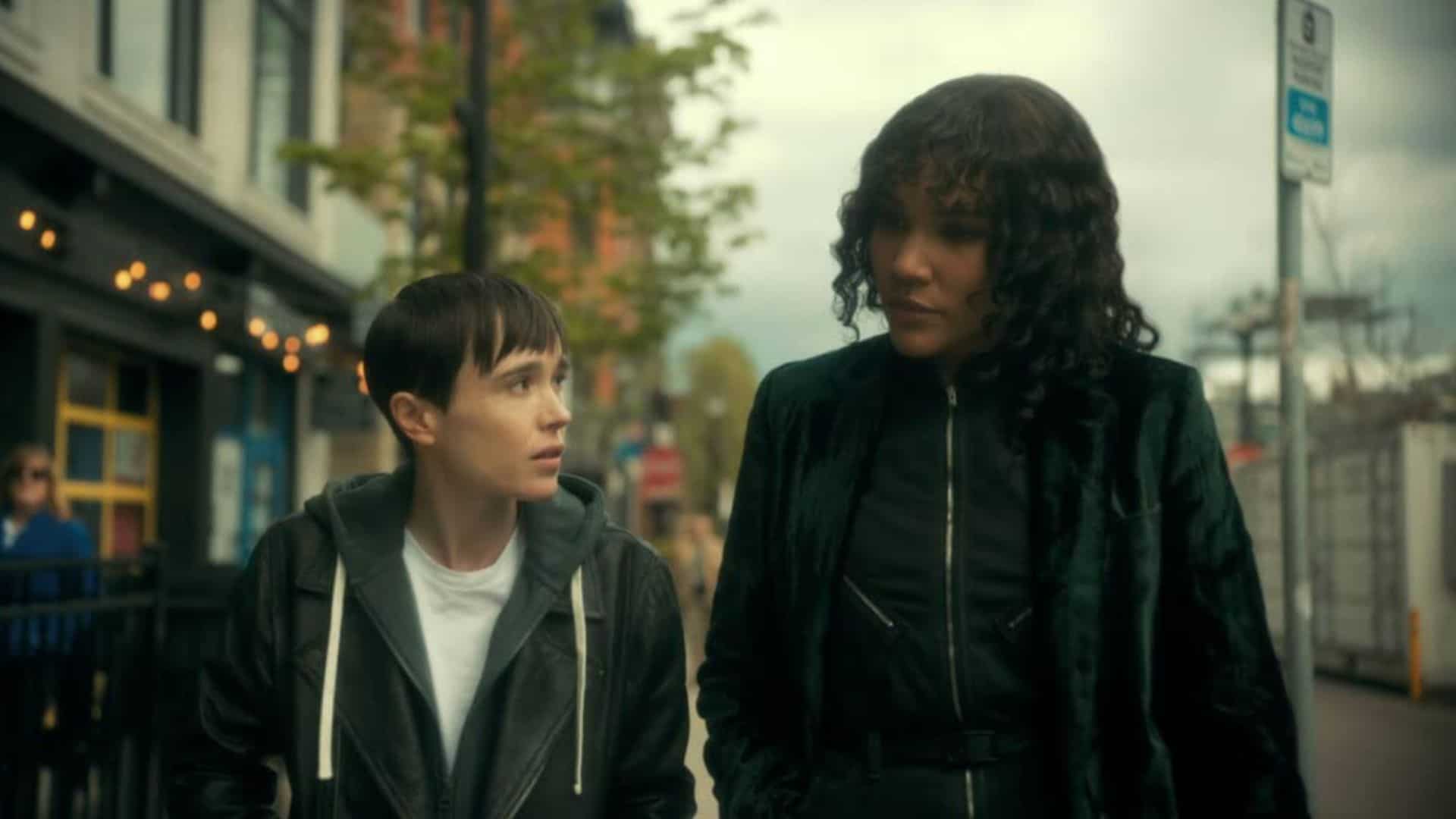 A man and woman walk down the street on a gloomy day in this image from Irish Cowboy Productions.