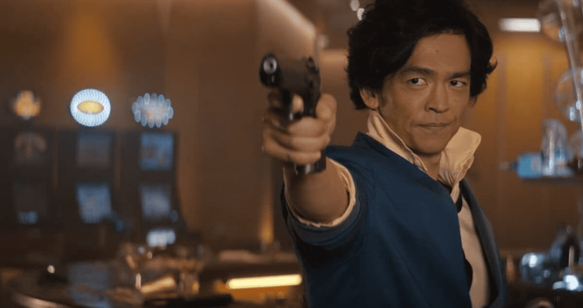 Spike Spiegel pointing a gun at someone off-screen
