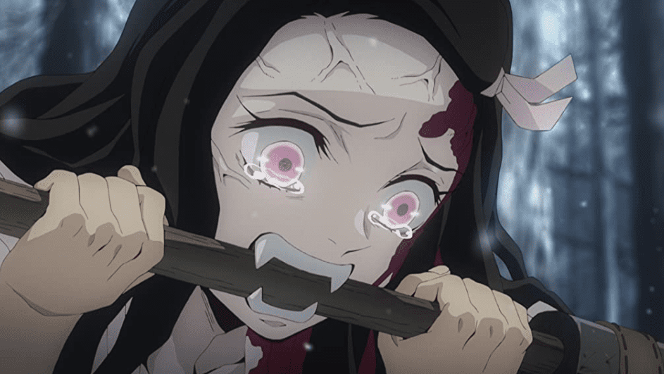 Nezuko cries as she recognizes her brother despite turning into a demon.