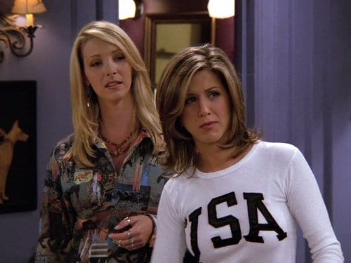 Rachel and Phoebe looking suspicious