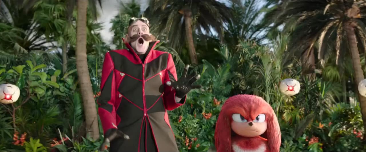 Dr. Robotnik and Knuckles standing in front of a jungle